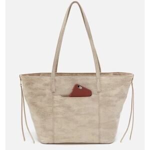 Hobo Kingston Purse Tote Bag Soft Pebbled Ivory Metallic Leather Double Strap